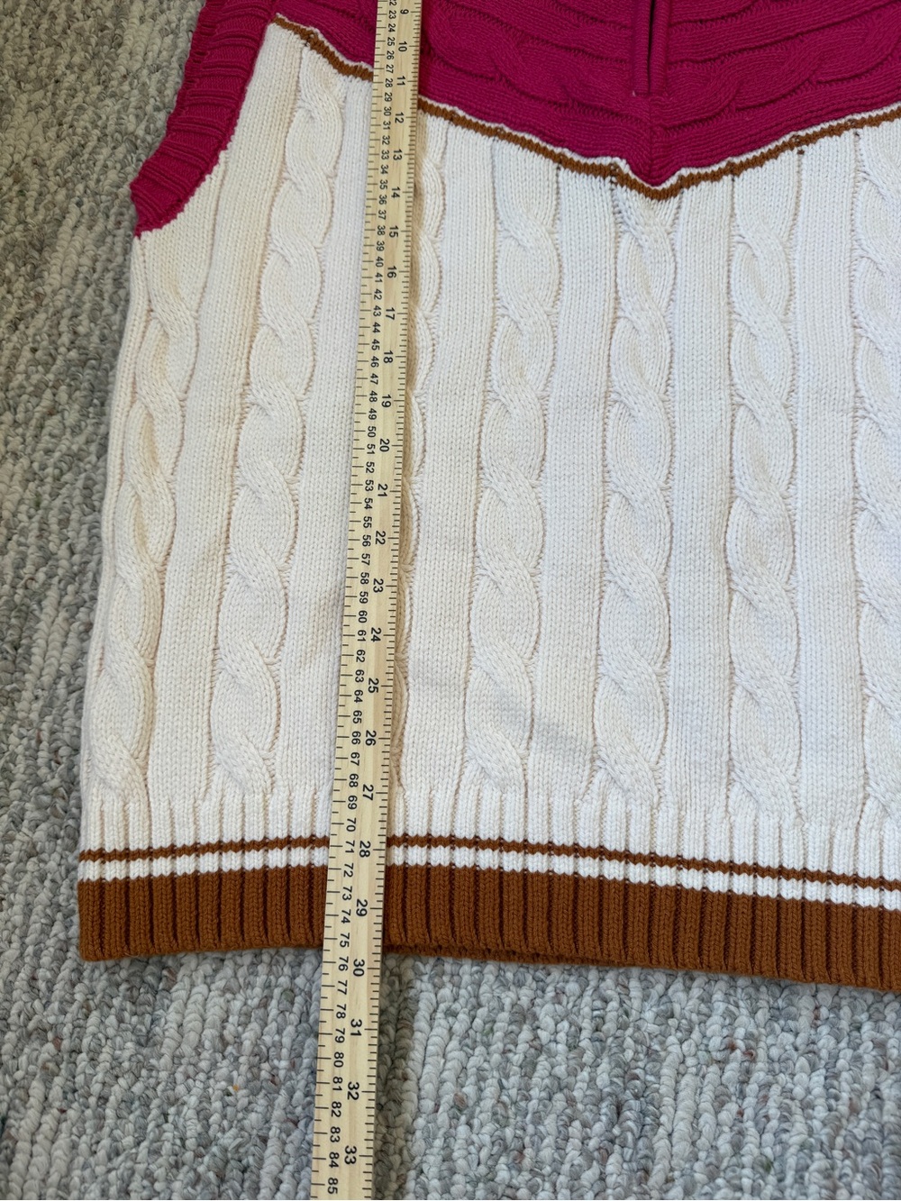 NWT Anthropologie Maeve Varsity Stripe Pink Ivory Brown Poncho Sweater Vest S/M - Picture 14 of 16